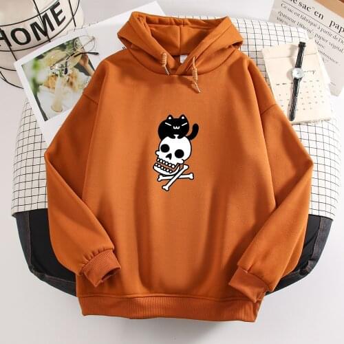 Cartoon Cat Print Hoodie Aesthetic Clothes Oversized Sweetshirt for Girls Spring Autumn Casual Hoodies Women Tops Long Sleeve