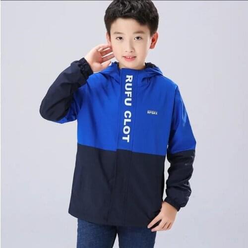 Spring Autumn 6-14Y Children Outerwear Windbreaker For Kids Clothes Hooded Sport Waterproof Windproof Jacket For Boys Coat