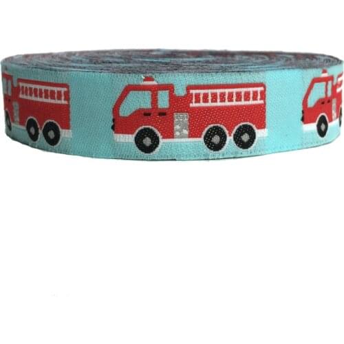 ZERZEEMOOY 5/8 Inch 16 mmx10yards Polyester Woven Jacquard Ribbon Fire Fighting Truck Dog Collar Cartoon KTZD18120401