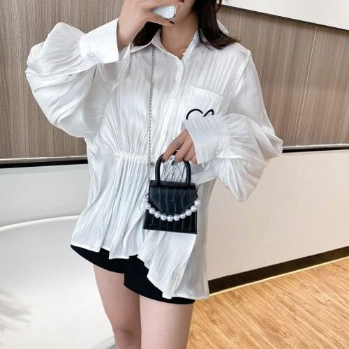 Fashion Stone Pattern Women Messenger Handbags Pearl Handle Totes Female Lady PU Leather Street Casual Solid Chain Mini Bags