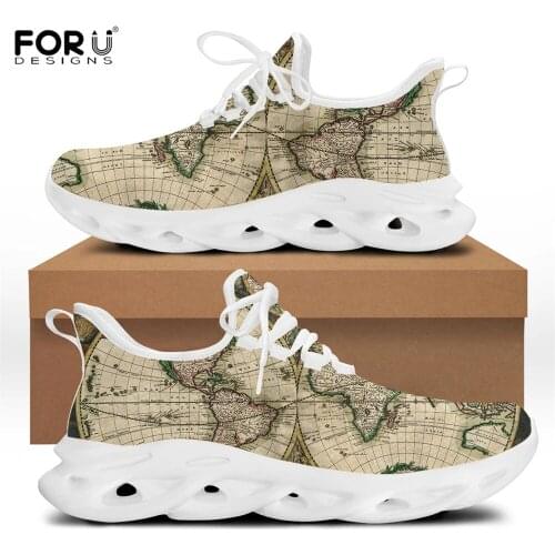 FORUDESIGNS Retro Map Patterns Women Flats Casual Sneakers Comfort Lightweight Lace-up Footwear Ladies Outdoor Soft Shoes 2021