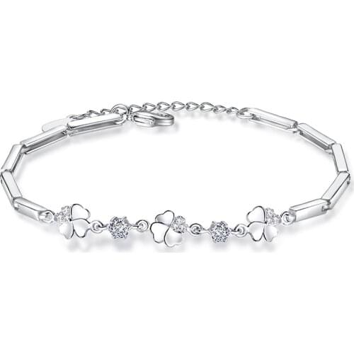 100% 925 sterling silver fashion shiny crystal flower design bracelets for women jewelry birthday gift wholeslae drop shipping