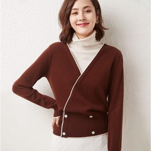 100% Pure Wool Cashmere Sweater Autumn/Winter 2021 New Womens Turtleneck Pullover Contrast Color Knitted Top Female Jacket Warm