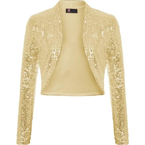 Women Coats Sequined Bolero Shrug Long Sleeve Open Front Sparking Sequins Fashion Vintage Slim Solid Autumn Lady Tops Female New