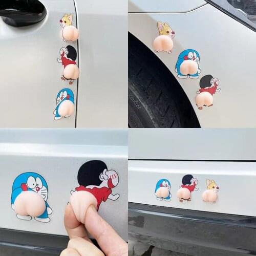 1 Set Creative Cartoon Car Sticker 3D Solid Silica gel Corgi Ass Hips 3M Decal Car Refrigerator Decora Anti-collision Stickers