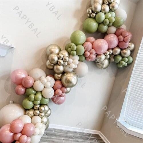 142Pcs Avocado Green Balloons Arch Garland Kit Chrome Gold Retro Pink Wedding Balloon Set DIY Birthday Party Decoration Supplies