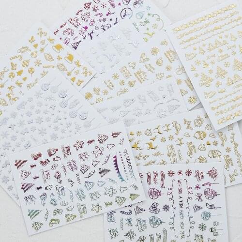 16pcs/set 3D Nail Art Christmas Slider Snowflake Elk Santa Adhesive For Gold Silver Nail Art Stickers DIY Nail Art Decoration
