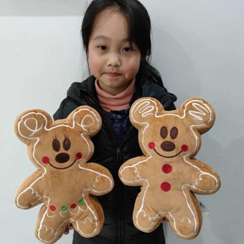 32cm Cartoon Mickey Mouse Gingerbread Man Plush Toys Stuffed Baby Appease Doll Minnie Biscuits Man Pillow for Kids Gift