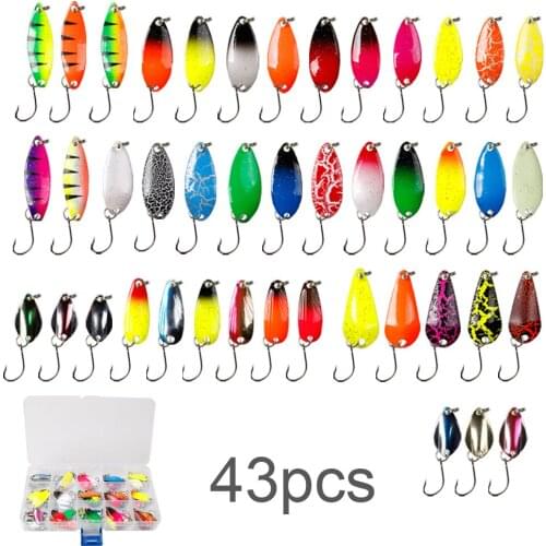 43pcs 2.3g-3.5g Fishing Lures Fishing Metal Spinner Set Spoon Hard Bait Lure Sequins for Trout Bass Casting