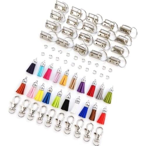 70 Pcs/Set Key Fob Hardware Set 20 Colors Leather Keychain Tassel Key Chain Pendant Making Accessories Wristlet Supplies