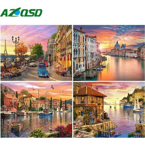 AZQSD Diamond Painting City Mosaic Picture Of Rhinestones Needlework Diamond Embroidery Sale Landscape Handmade Craft