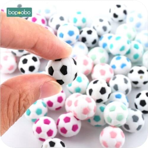 Bopoobo 50PC Mini Soccer Beads Making Jewelry Charm Nursing Accessories 15mm Silicone Football Beads Safe and Natural Teether