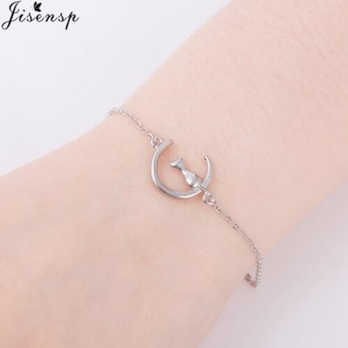Jisensp Cute Moon with Cat Bracelet for Women Lady Party Gift Fashion Kitten Animal Bracelets Girlfriend Gift bijoux femme