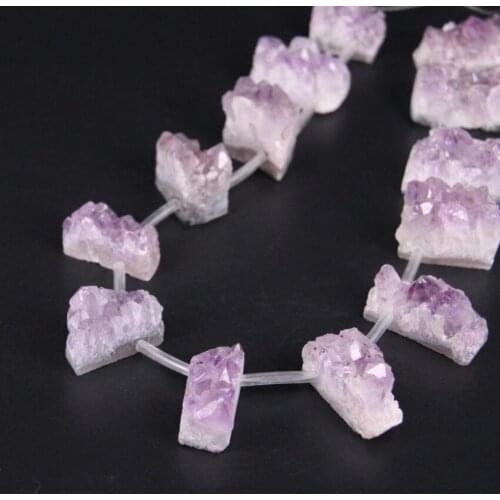 15.5"/strand Natural Amethysts Quartz Drusy Top Drilled Slice Nugget Beads,Raw Crystal Druzy Geode Slab Pendants Jewelry Making