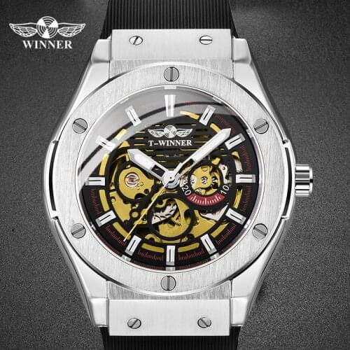 WINNER Top Brand Official Mans Clocks Cilicone Strap Skeleton Automatic Mechanical Watches Relogio Masculino