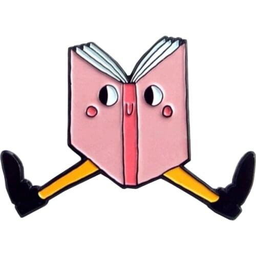 Book with eyes and legs enamel pin cute funny reading brooch literature jewelry book badge librarian teacher bookworm gift