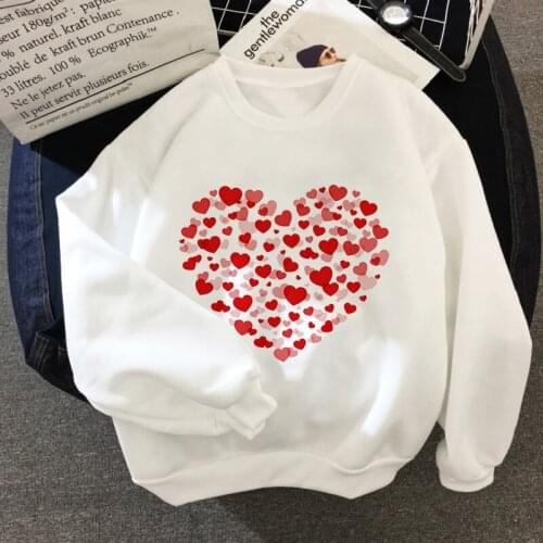 Red Heart Graphic Print Korean Style Hoodie 2020 New Autumn Winter Fashion Hoodies Women Harajuku Aesthetic White Top Sweatshirt