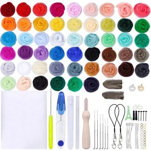 MIUSIE 50 Colors Wool Felt Craft Kit Needle Felting Starter Fabric Roving Household Sewing Felting Mold Needlework Accessories
