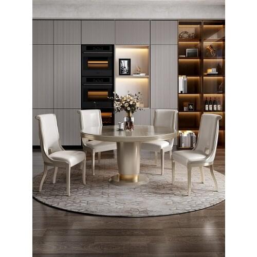 Round dining table family American solid wood dining table chair combination small family European luxury dining table