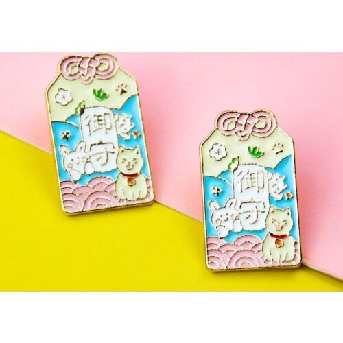 Cute Japan Traditional Amulet Talisman Churinga Cartoon Flower Cat Peach Rabbit Brooch Pin Ornament Woman Girl Gift Jewelry