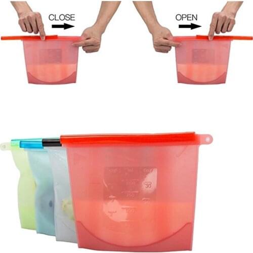 4 Pieces 1000ml Food Grade Reusable Silicone Food Storage Bag Keeping Fresh Bag