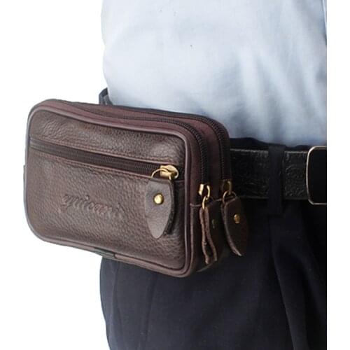 Men Genuine Leather Travel Cell Mobile Phone Belt Pouch Purse Fanny Pack Waist Bag wallet New