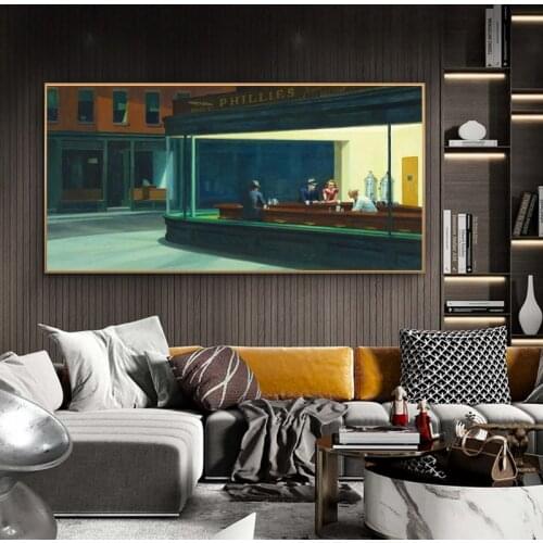 Wall Art Painting Wall Canvas Art Poster and Print Wall Art Nighthawks by Edward Hopper Picture for Living Room Home Decor