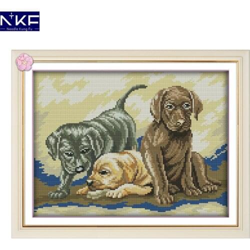 NKF Three Puppies Chinese Cross-Stitching Embroidery Counted or Stamped 11CT14CT Cross Crafts Cross Stitch Set for Home Decor