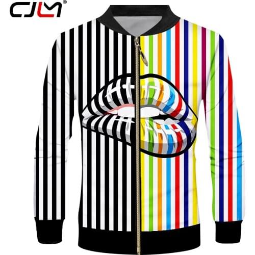 CJLM New 3D Lips Stripes Man Zip Jacket Printed Mens Gothic Zipper Coat Hot Sale Unisex Clothing Recommend