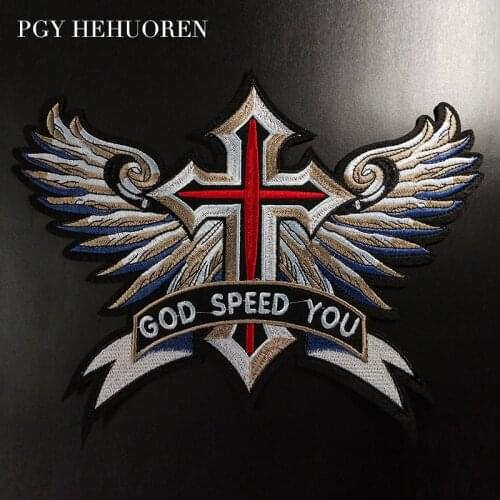 PGY Punk Angel Wings Biker Rock Patches Iron On Clothes Garment Appliques for T-shirt Coat Diy Embroidered Badge Accessories