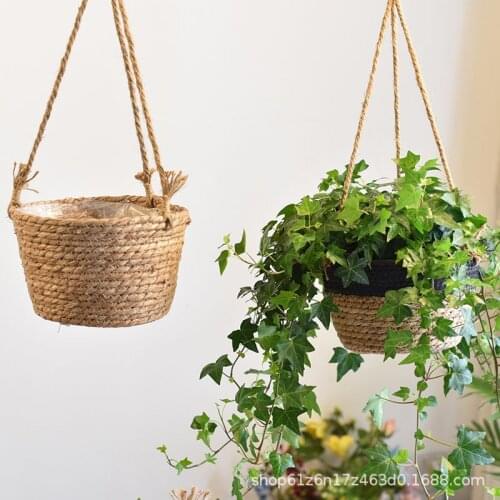 Hanging Basket Straw Woven Flowerpot Chlorophytum Hanging Creative Wall-Hung Basin Rattan Basket Hanging Woven Flower Pot