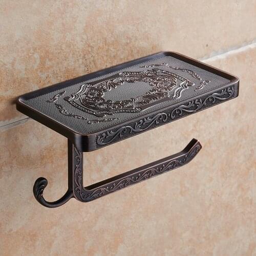 Bathroom Shelves White Carving Toilet Roll Paper Rack with Phone Shelf Wall Mounted Bathroom Paper Holder Hook Useful WF1018