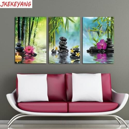 Full Square/Round Drill 5D DIY diamond painting 3pc Stone bamboo and flower pictures mosaic Diamond Embroidery Wall Arts J2753