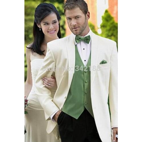 Custom Made Two Buttons Ivory Groom Tuxedos/Notch Lapel Best Man Groomsmen Men Wedding Suits/Bridegroom suits/best man suitswedd