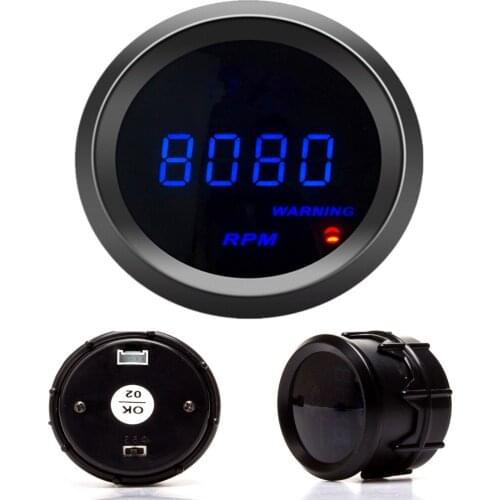 Universal 52mm Digital Blue Led Gauge Water Temp Oil Temp Voltage Tachometer Oil Pressure Gauge Black
