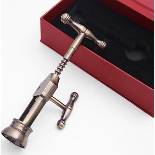 Vintage Style Wine Bottle Opener Handle Pressure Zinc Alloy Grape Wine Corkscrews with Gift Box