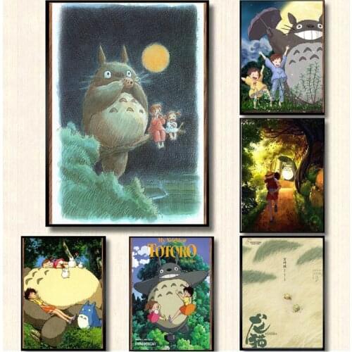 Japanese Manga Master Hayao Miyazaki Works Canvas Painting My Neighbor Totoro Retro Style Poster and Print Home Decoration