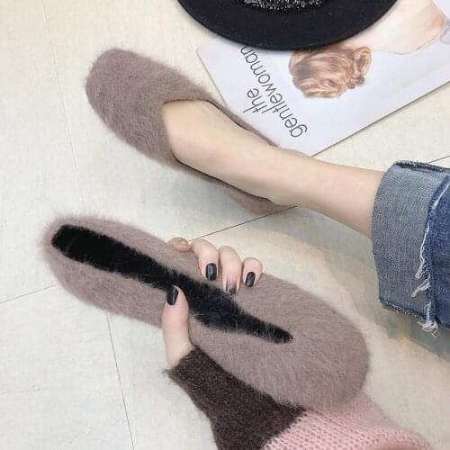 Women Fur Flat Shoes Winter Warm Furry Casual Ladies Shoes Fashion Lamb Hair Buckle Shallow Loafers Female Shoes U19-52