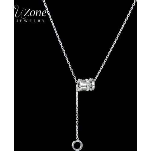 UZone Stainless Steel Cylinder Pendant Necklace For Women Girls Cubic Zirconia Circle Pendant Clavicle Chain Necklaces Collar