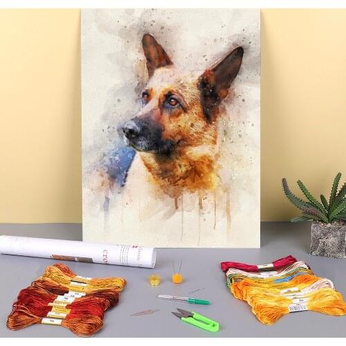Animal German Shepherd Printed 11CT Cross Stitch Embroidery Patterns DMC Threads Hobby Handiwork Needlework Sewing Adults
