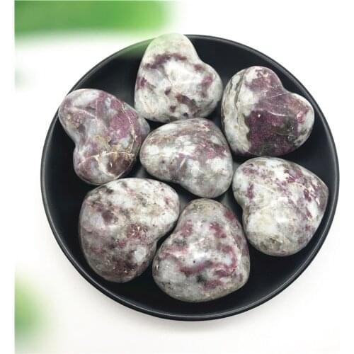 1PC Natural Plum Blossom Pink Tourmaline Crystal Heart Polished Crystal Heart Gifts Decoration Natural Stones and Minerals