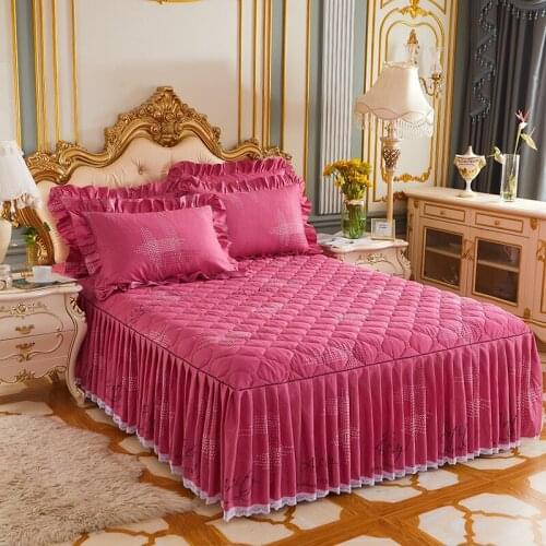 1PC Rose red cotton clip bed skirt cording dustproof bed spreads 1.5M 1.8M home decor bedspreads queen king size bed cover