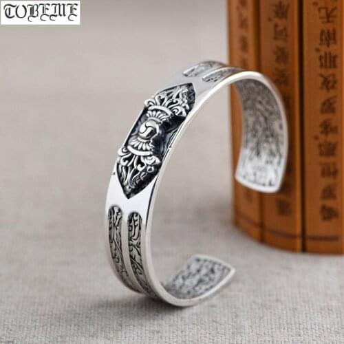 100% 925 Silver Tibetan Bracelet Sterling Silver Tibetan Dorje Bangle Buddhist Vajra Dorje Cuff Bracelet