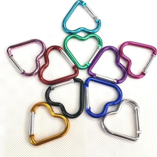 100pcs Aluminum Alloy Hanging Buckles Shaped Outdoor Color Safe Heart Buckle small heart type carabiner