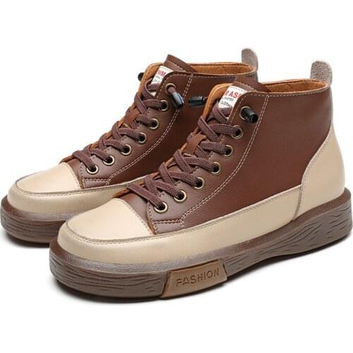 Martin Boots Womens 2020 Autumn New Fashion All-match Student Thick-soled Genuine Leather Plus Velvet White Casual Shoes