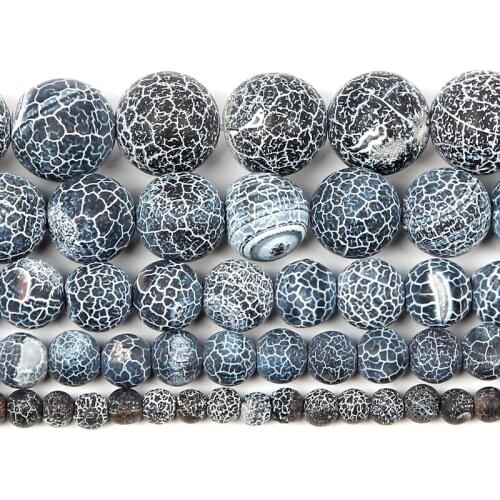 4-12mm Natural Stone Bead Loose Round Frosted Black Weathered Stone Bead For Jewelry Making DIY Charm Bracelet Necklace Handmade