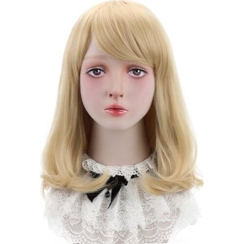 Free Beauty 18" Long Wavy Synthetic Natural Blonde Ash Brown Blond Hair Wigs with Air Bangs for Women Daily Lolita Cosplay Party