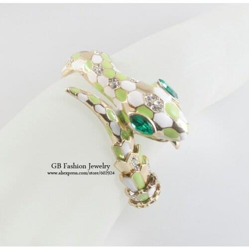 GrayBirds Free Size Elastic Animal Snake Bracelet Gold-color Crystal Clear Enamel Mint Color GB1004