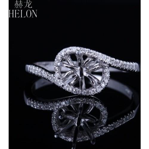 HELON Round Cut 6mm Solid 14K White Gold Pave Natural Diamonds Engagement Anniversary Semi Mount Wedding Women Fine Jewelry Ring