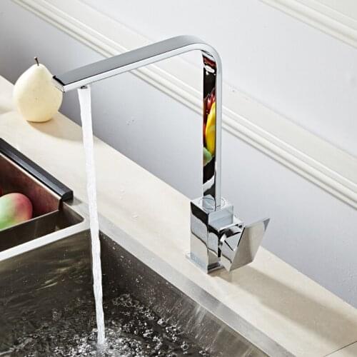 Kitchen Faucet Chrome Square Brass Deck Kitchen Sinks Faucet High Arch 360 Degree Rotating Swivel Cold Hot Mixer Water Tap